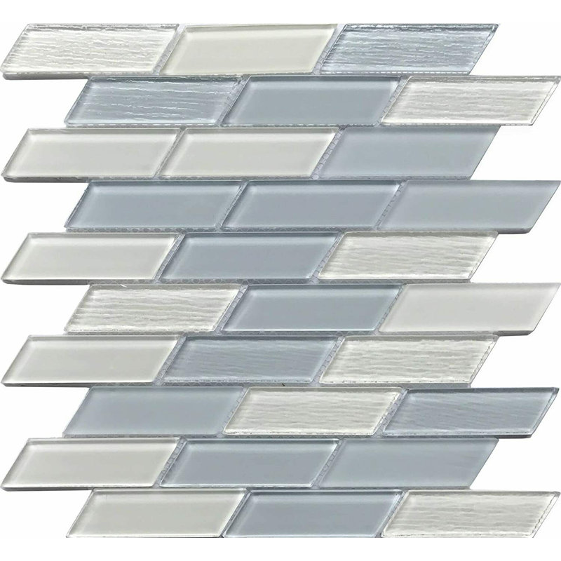Dagley 12" x 12" Glass Backsplash Subway Tile, Blue/White