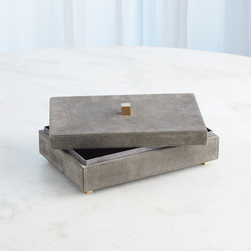 Posh Box-Grey Suede-Sm, 4.75" H x 12.25" W x 8.25" D