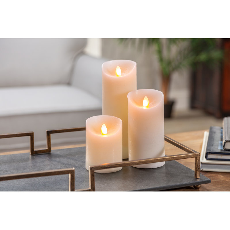 Ensemble de 2 bougies piliers à DEL en cire - piliers bisques de 4 pouces avec une nouvelle flamme d'aurore et une lueur dansante réaliste