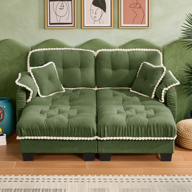 Causeuse avec repose-pieds mobile et quatre coussins, Vert