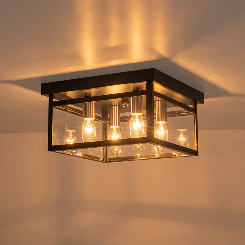 4 - Light Modern Black Square Flush Mount With Glass Shade
