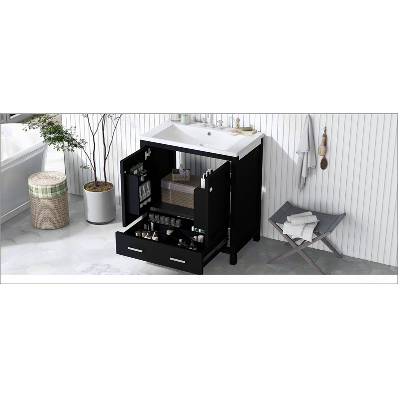Meuble-lavabo noir 30 po avec lavabo simple et armoire encastrée Combo