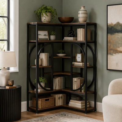 Industrial Style L-Shaped Display Rack, Bookcase, and Corner Bookshelf with Ample Storage and High Load Capacity