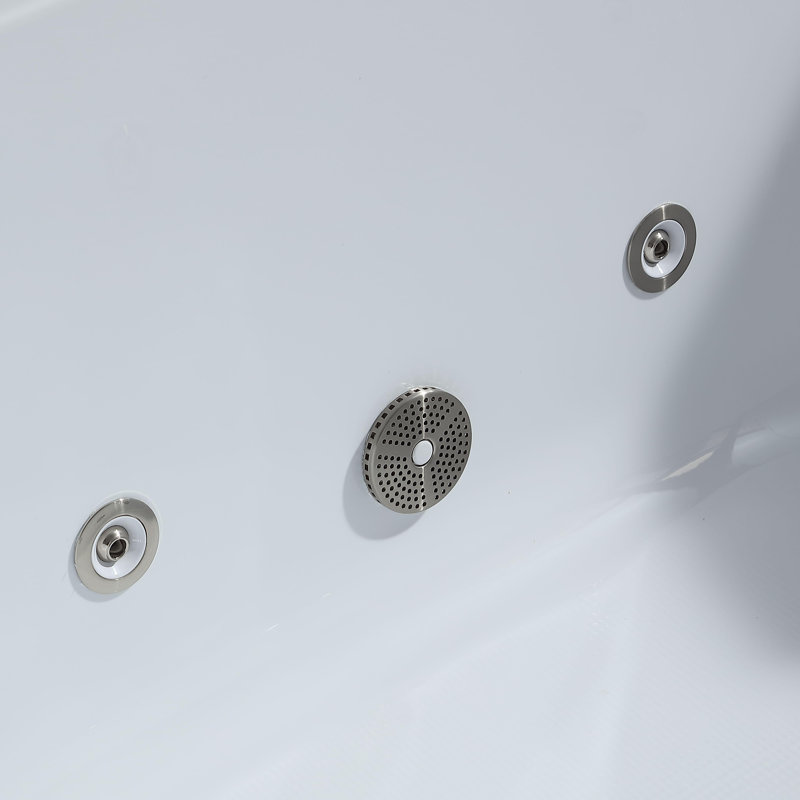 67 In. X 29.5 In. Right Drain Brushed Nickel Freestanding Whirlpool Bathtub Hydrotherapy Lighted Bath - 16 Jets In White