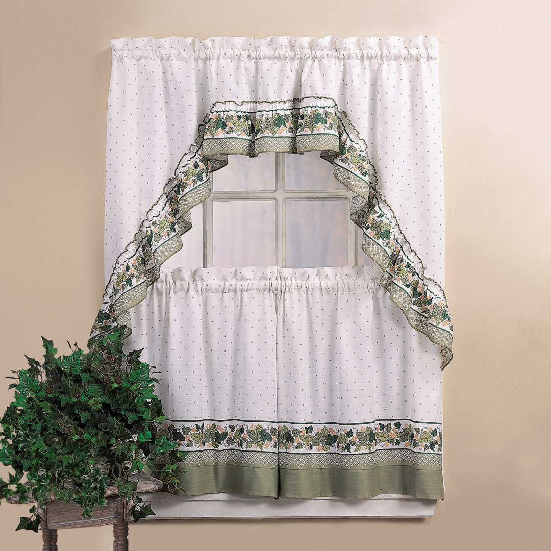 Cottage Ivy 56" Tier And Swag Window Kitchen Curtain (Set Of 3) Red Barrel Studio® 