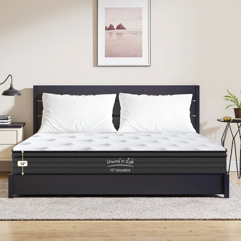 Queen Size 12 Inch Hybrid Mattress - Medium Firm Support with Cooling Gel Foam & Pocketed Coils for Motion Isolation, Queen