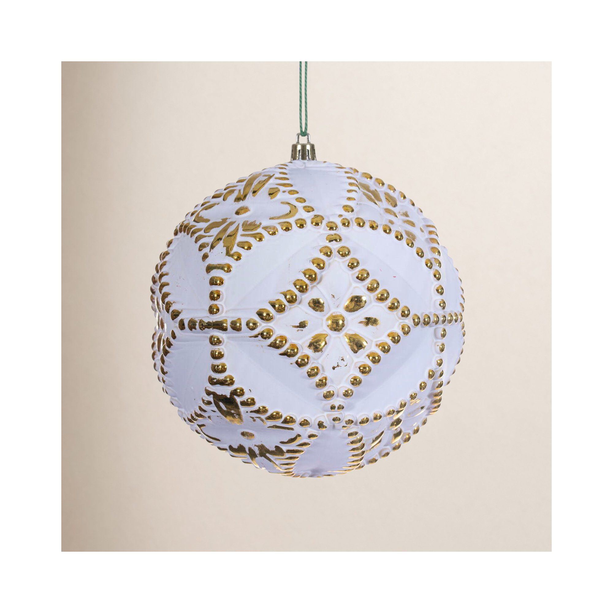 Etch Antique White Brush Ornament Set., Gold, 6" H x 6" W x 6" D