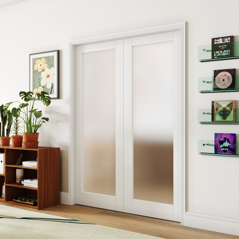 Portes françaises à l'intérieur avec garde-manger - 1 porte en verre trempé standard pré-fini à noyau solide (sans poignée ni cadre)