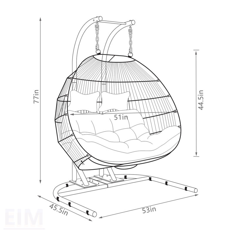 Balancelle pliante double avec coussin, osier durable et structure en fer pour une détente en plein air
