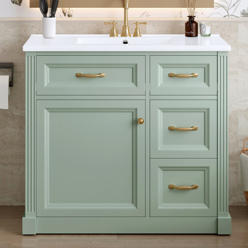 Meuble-lavabo 36 po avec lavabo, lavabo en céramique, 2 tiroirs basculants, charnières de porte à fermeture en douceur, Vert