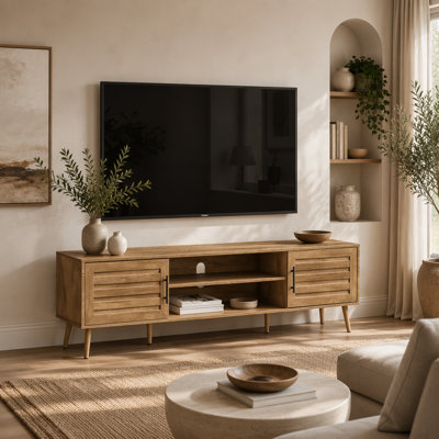 Meuble télé, 72 po, console, meuble multimédia, armoire de rangement, salon, chambre à coucher, stratifié noyer, transitionnel