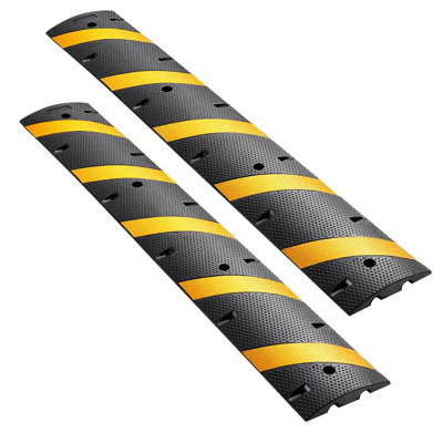 Bosse de caoutchouc 6 pi, paquet de 2, bonde de circulation robuste à 2 canaux, capacité de charge de 22 000 lb / essieu, rampe de protection de câble de 72 po avec vis d'expansion, pour route en gravier asphalte
