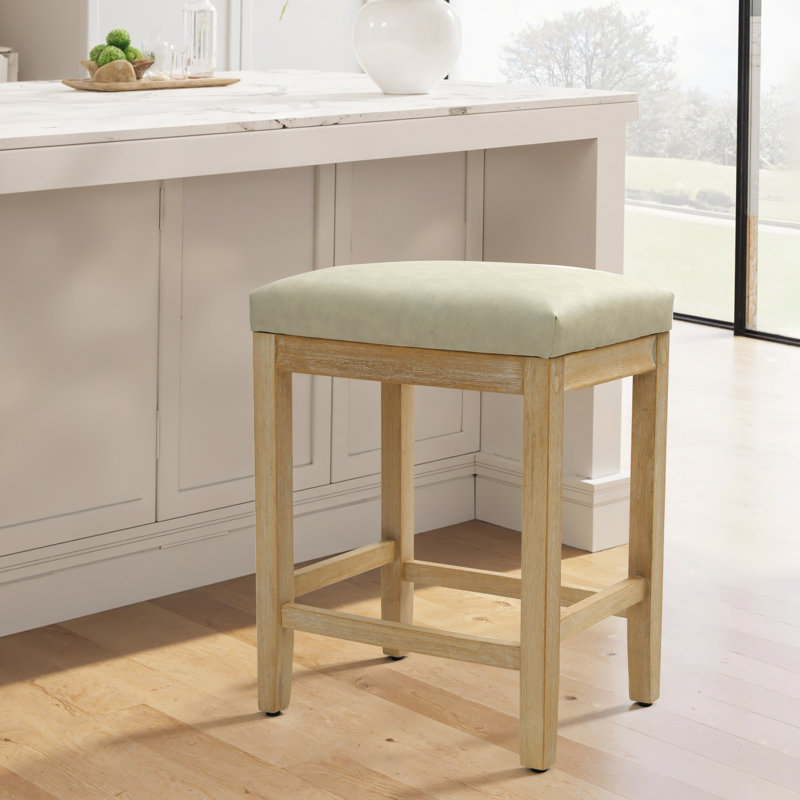 Tabouret de bar 24 po Yerly, Siège beige / structure en bois