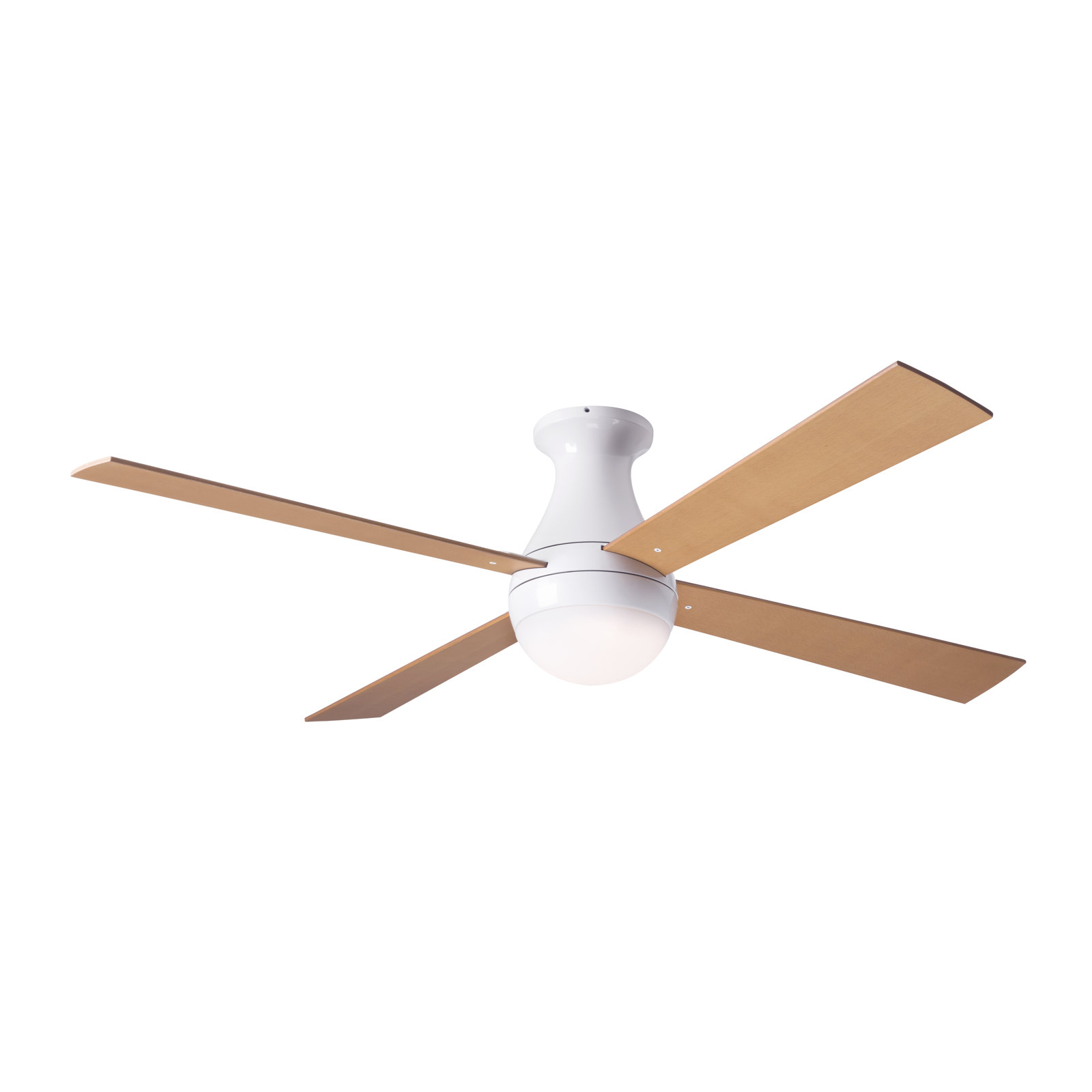 52'' 4 Blade Ceiling Fan with LED Light Kit, Gloss White, Wall Control with Remote Handset (2-wire), Maple