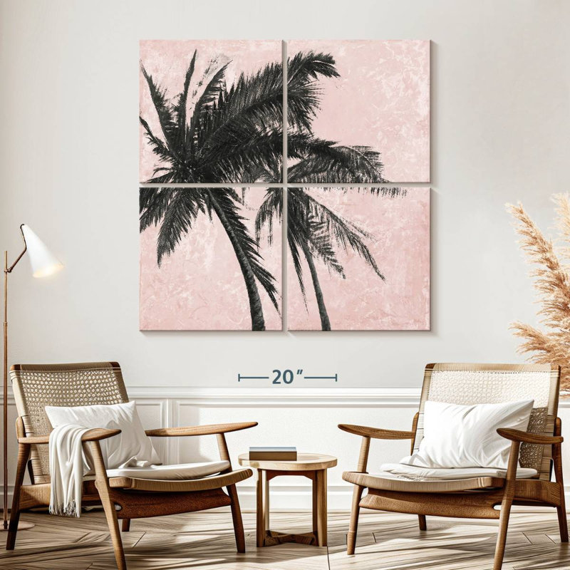 Harnek, palmier gris sur fond rose I, H 57 po x l 57 po