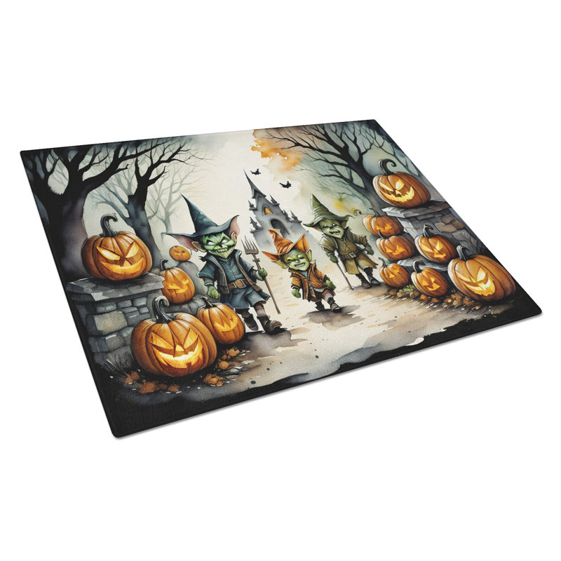 Goblins Spooky Halloween Glass Cutting Board Large