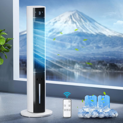 Evaporative Air Cooler with Remote, 3-in-1 Oscillating Tower Cooling Fan, White