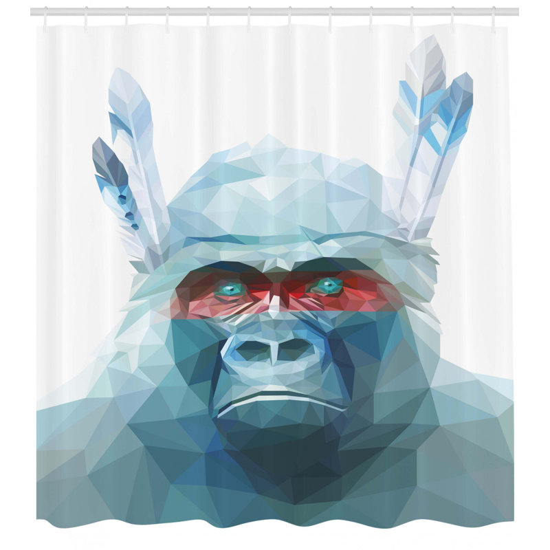 Rideau de douche simple à motif géométrique en forme de gorilla avec plumes tribal digital Leola, H 70 po x l 69 po