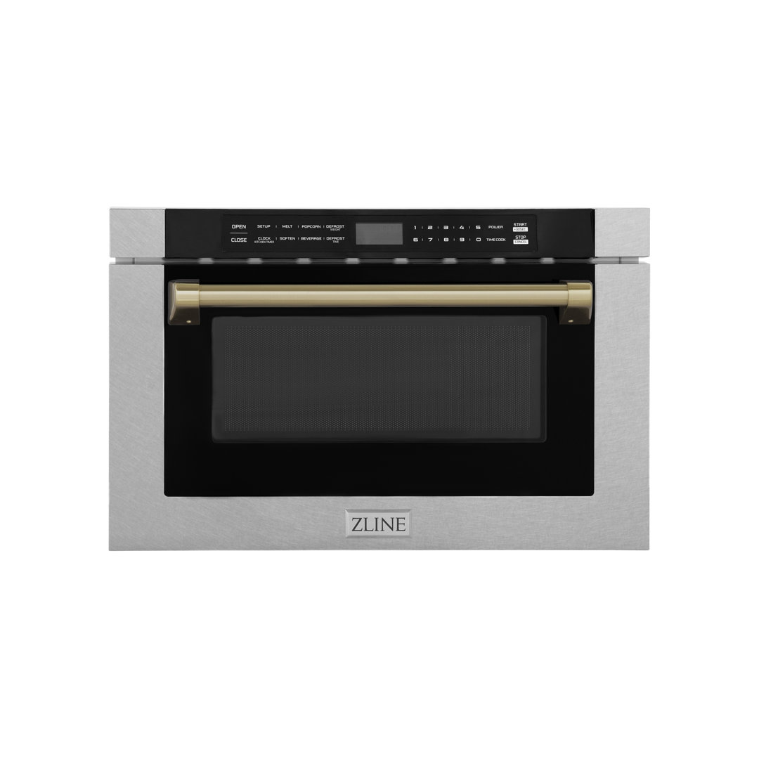 ZLINE Autograph Edition 24 in. 1.2 cu. ft. Built-in Microwave Drawer with a Traditional Handle in Satin Stainless Steel ZLINE Accent
