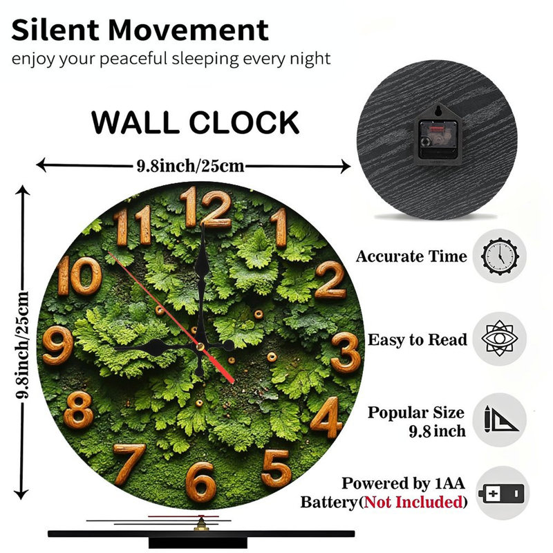 Moss Green Leaf Wall Clock