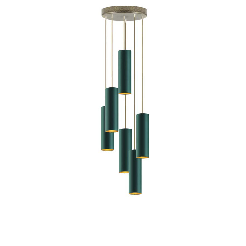 Donn 6 - Light Cluster Pendant, Brushed Bronze, Green