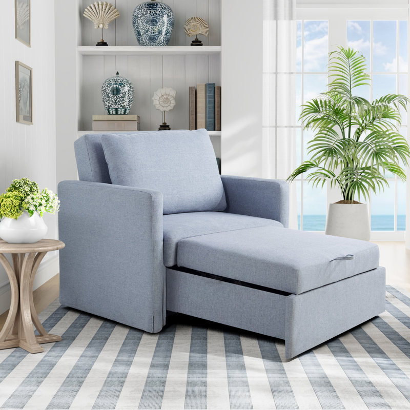 Serta Bonnie 39" Convertible Accent Chair, Dream Coil Comfort, Easy Assembly, Blue Polyester