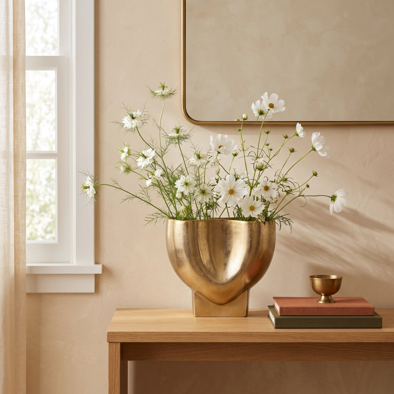 Erso Gold Abyss Arrow Shaped Metal Vase, 10" H x 11" W x 4" D