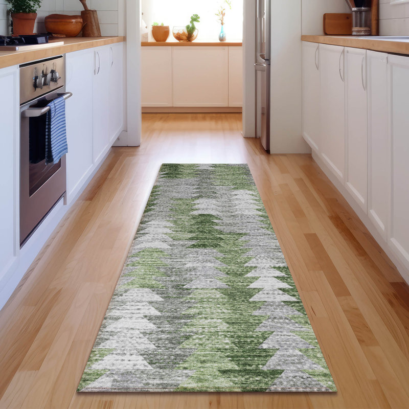 Premium Machine Washable Cerrito Green Rug, Runner 2'3" x 7'6"