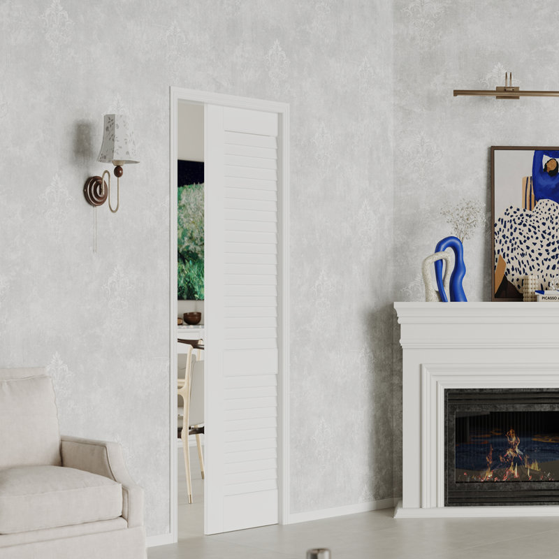 Porte à gousset - Porte coulissante intérieure à persiennes au design moderne, panneau de fibres à densité moyenne ventilé pour la maison et le bureau avec quincaillerie