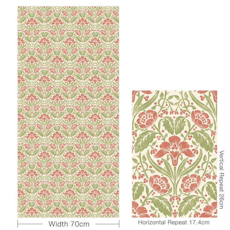 2'9" L x 27.58" W Wallpaper Roll, Pink/Green