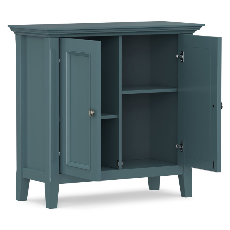 Armoire de rangement transitionnelle en bois massif l 32 po avec 2 portes et tablettes réglables Manervia, Bleu français