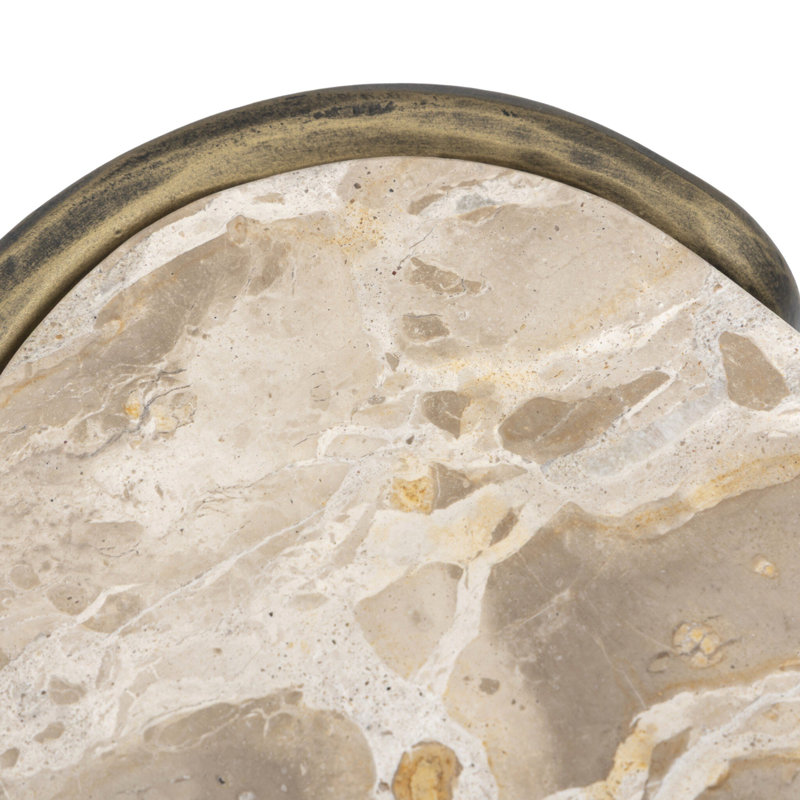 Niccola Marble End Table, Fossil Marble, Hammered Aged Brass