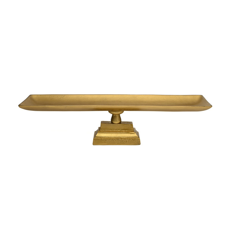 Plateau de service en aluminium coulé Tiernan, H 7 po x l 31,5 po x P 7,1 po, Laiton antique