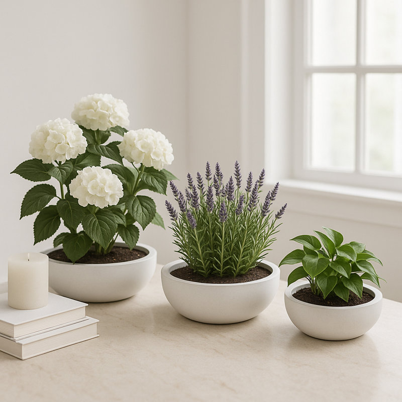 Set Of 3 Modern Bowl Planters Resin Polyresin Fiberglass Round Decorative Plant Containers Durable Lightweight Outdoor Indoor Planter Set