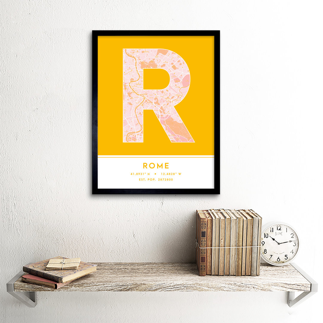 Rome City Map Rome Yellow - Single Picture Frame Typography