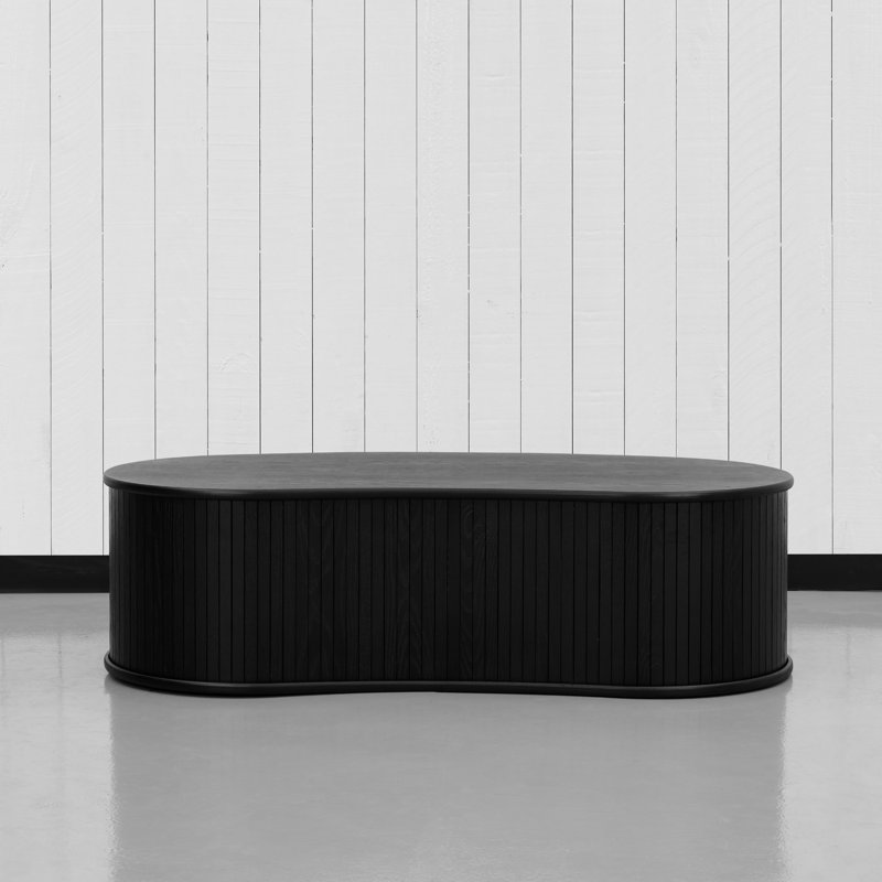 Ripple Coffee Table Modern Oval Wooden Center Table with Vertical Groove Design, Stylish Living Room Decor, Contemporary Minimalist Style for Home and Office, Effortless Assembly