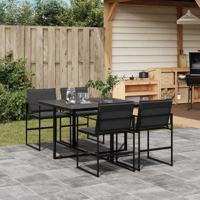Orren Ellis 5 Piece Patio Dining Set With Cushions Black PVC-Coated Polyester