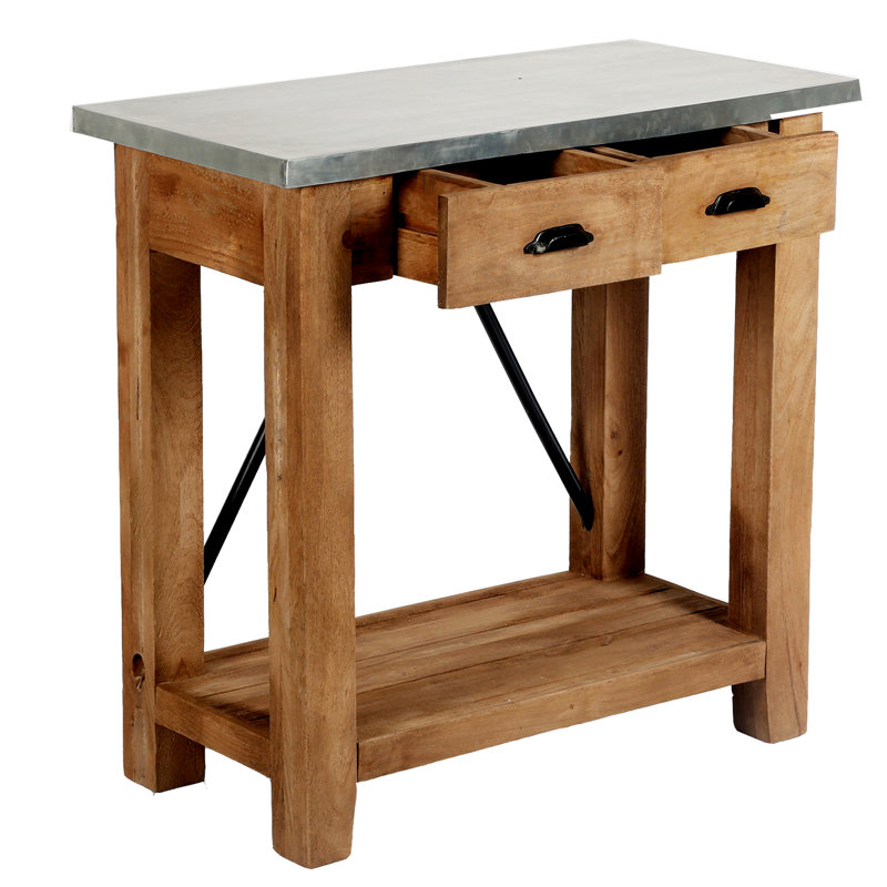 Crockett Industrial Rustic Solid Wood Frame Rectangular Console Media Table With Storage, 29" H x 30" W x 15" D
