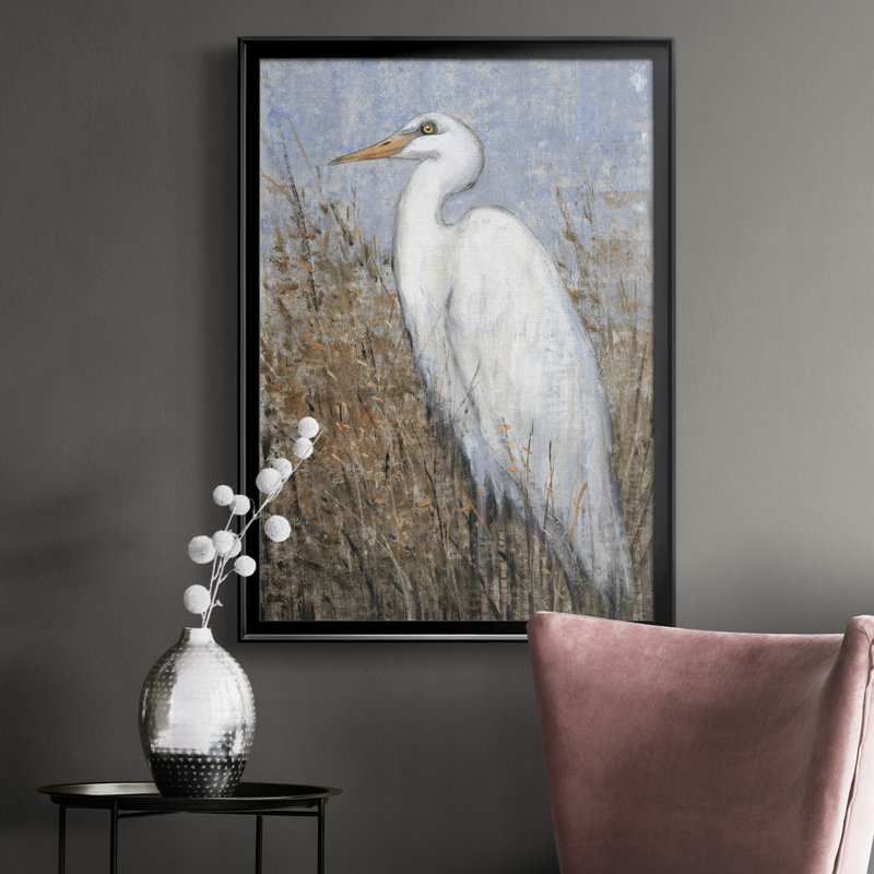 Toile encadrée de qualité supérieure White Heron II - prête à être accrochée, H 36,5 po x l 26,5 po x P 1 po, Cadre noir