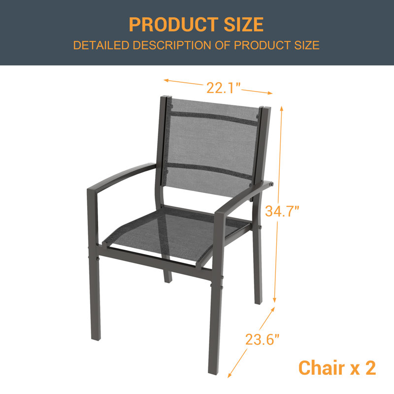 Ensemble de 2 chaises de salle à manger d'extérieur empilables en métal, chaises de patio en toile toutes saisons avec fauteuil inclinable, chaises de patio pour terrasse
