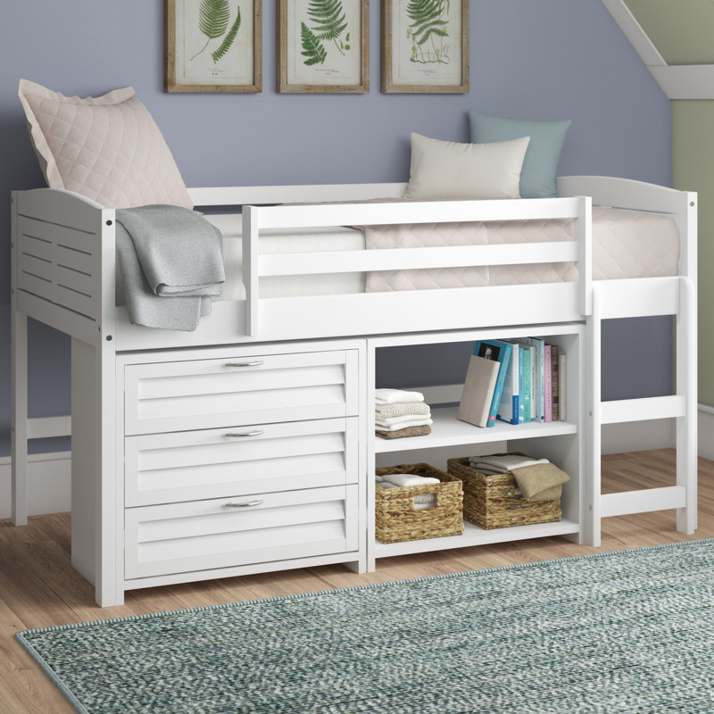 Hagen Twin Wood Platform Loft Bed with Bookcase by Sunside Sails, White