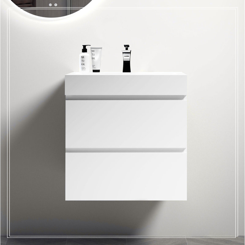 Meuble-lavabo de salle de bain avec lavabo, grand meuble-lavabo flottant mural