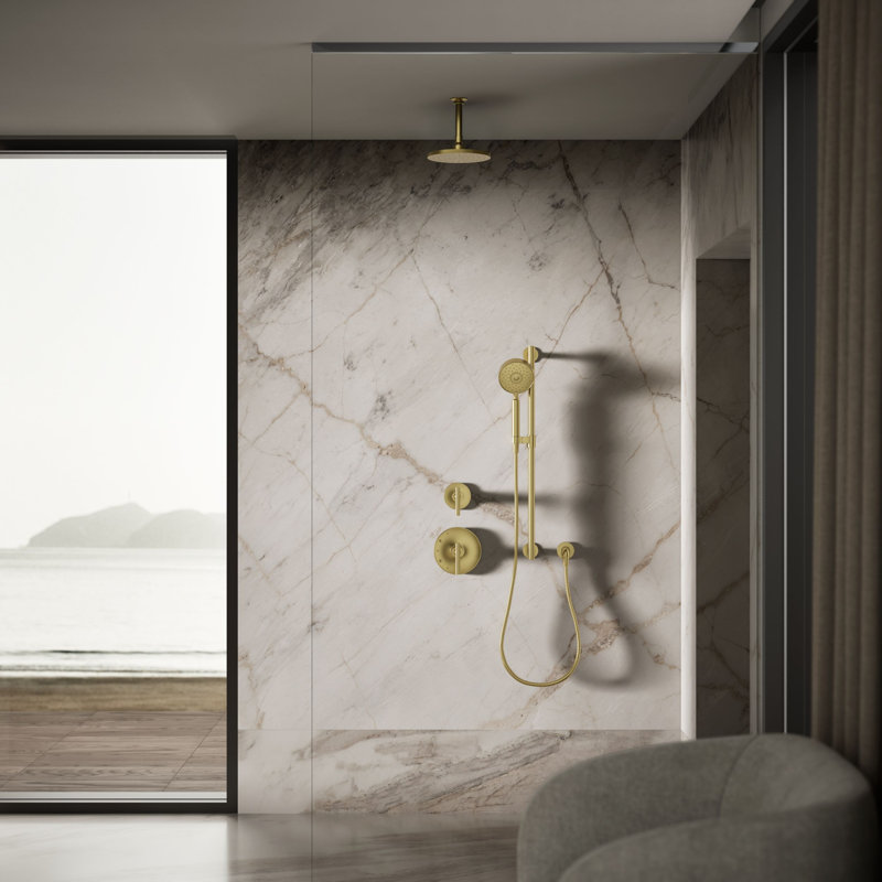 Contemporary Rain Shower Head, Vibrant Brushed Moderne Brass, Round , 2.5 GPM