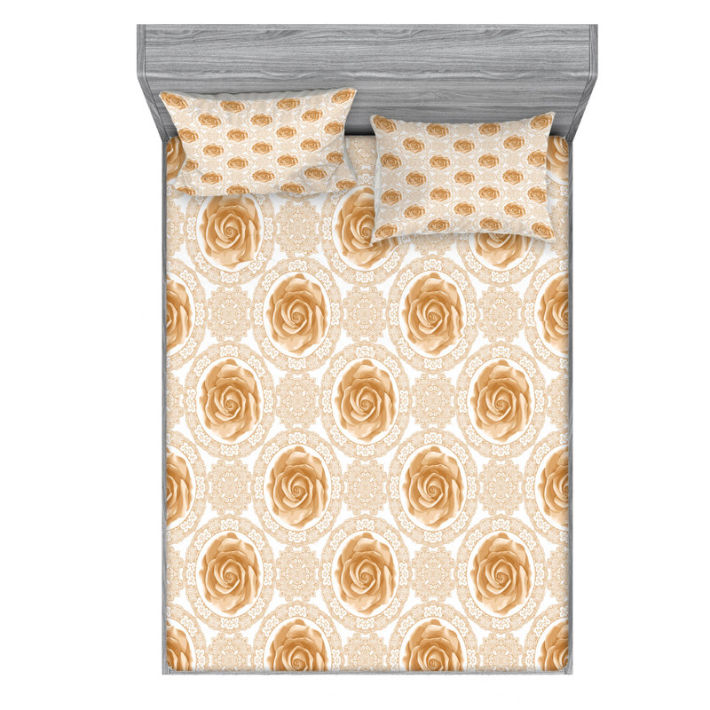 Microfiber Floral Sheet Set, Queen Sheet Set with Fitted Sheet