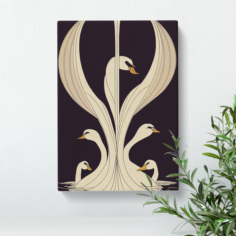 Art Nouveau Swan - Wrapped Canvas Print, 50cm H x 35cm W x 3cm D