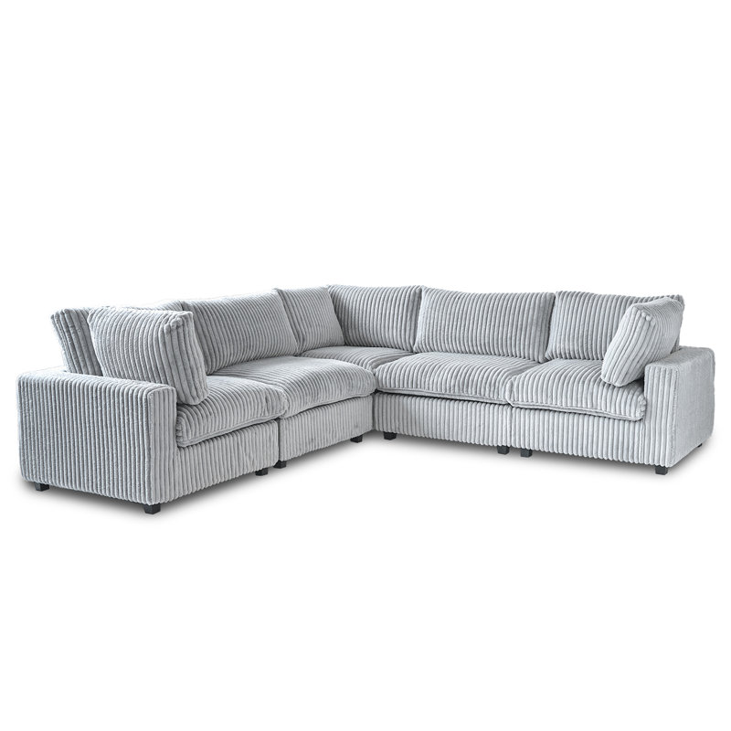 5 - Piece Upholstered Sectional, Gray Faux Fur