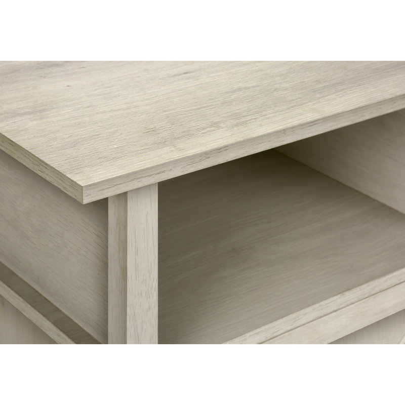Petite table d'appoint de petite chambre avec stratifié en chêne délavé, aspect transitionnel et aspect rangement facile, plancher d'armoire fermée - conception sécuritaire