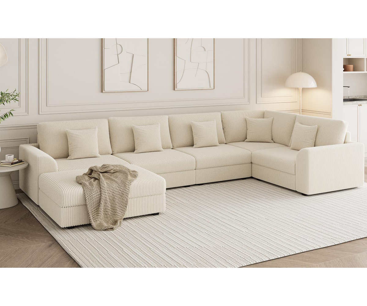 Kaneki 6 - Piece Slipcovered Corduroy Sectional Sofa Sleeper Couch