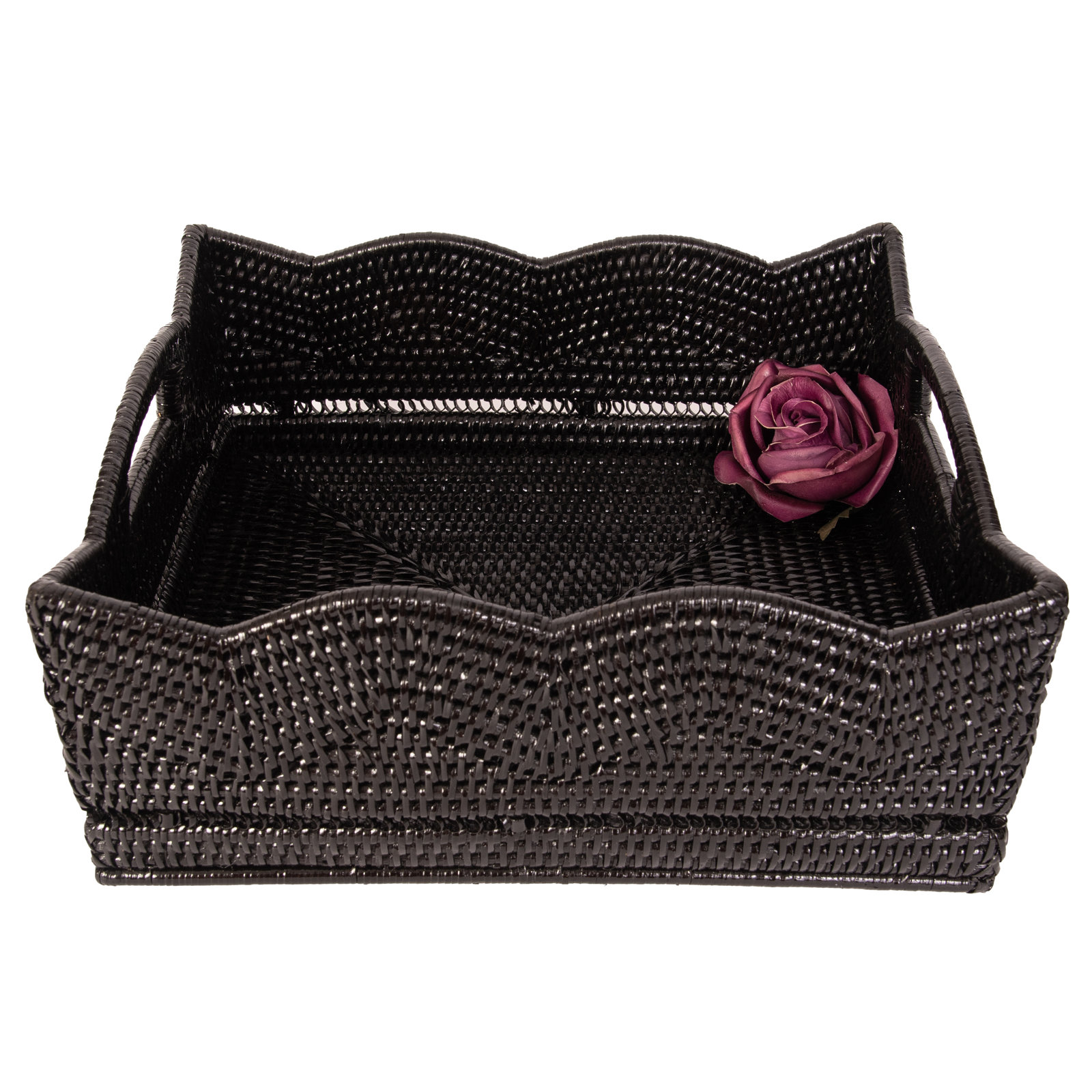 Landry Rattan Tray - Set of 1, 6" H x 14" W x 12" D, Tudor Black