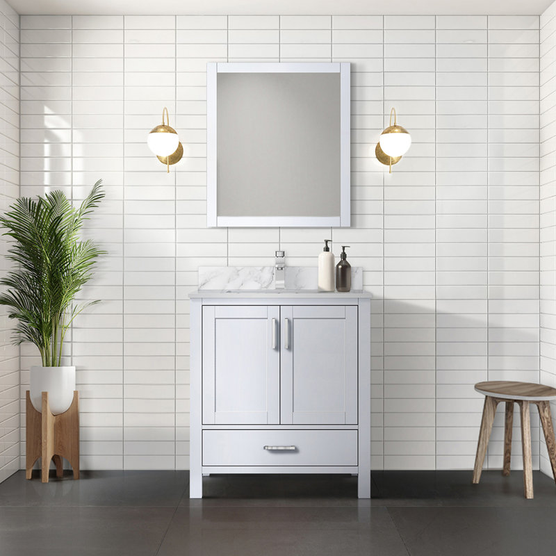 Ensemble de meuble-lavabo avec plateau en marbre de Carrare et robinet, Blanc